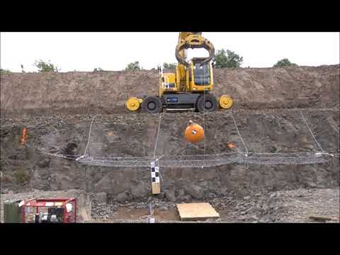 Full-scale impact test on rockfall catch fence #1