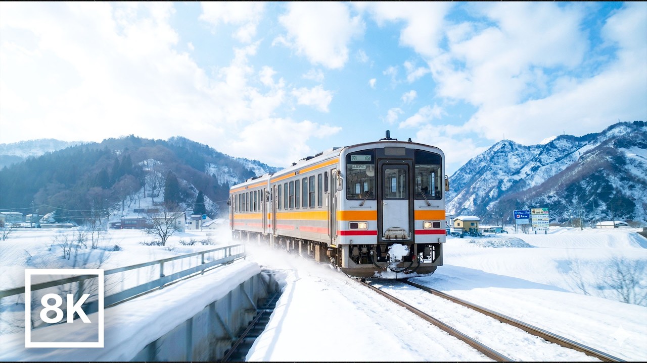 Winter Sunlit Train Ride in Rural Japan ☀️ / 8K 60fps / Cozy Winter Lofi
