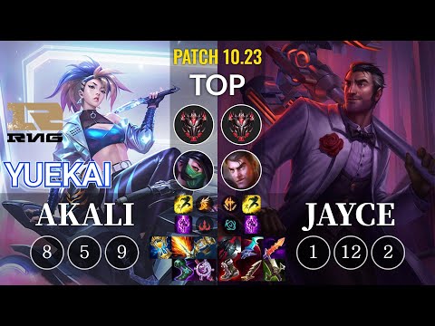 RNG yuekai Akali vs Jayce Top - KR Patch 10.23