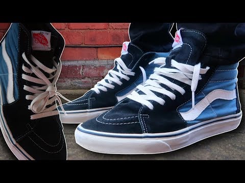 Part of a video titled How To Lace Vans Sk8 Hi (3 Ways w/ ON FEET) | BEST ON YOUTUBE!