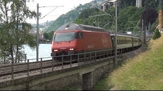 preview picture of video 'Bahnverkehr am Genfer See - Lac Léman  Lake Geneva Villeneuve et Veytaux-Zug, trainfart, train'