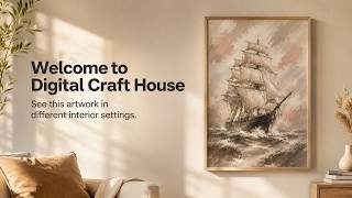 Tall Ship Wall Art | Painterly Nautical Seascape Print Mockup + Instant Digital Download