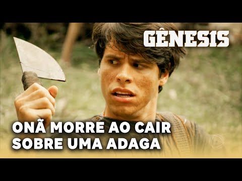 NOVELA GÊNESIS: Onã discute com Judá sobre engravidar Tamar e morre ao cair sobre uma adaga