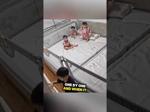 A heartwarming moment of a little boy caring for his triplet sisters