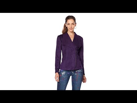 DG2 by Diane Gilman Faux Suede Asymmetric Moto Jacket