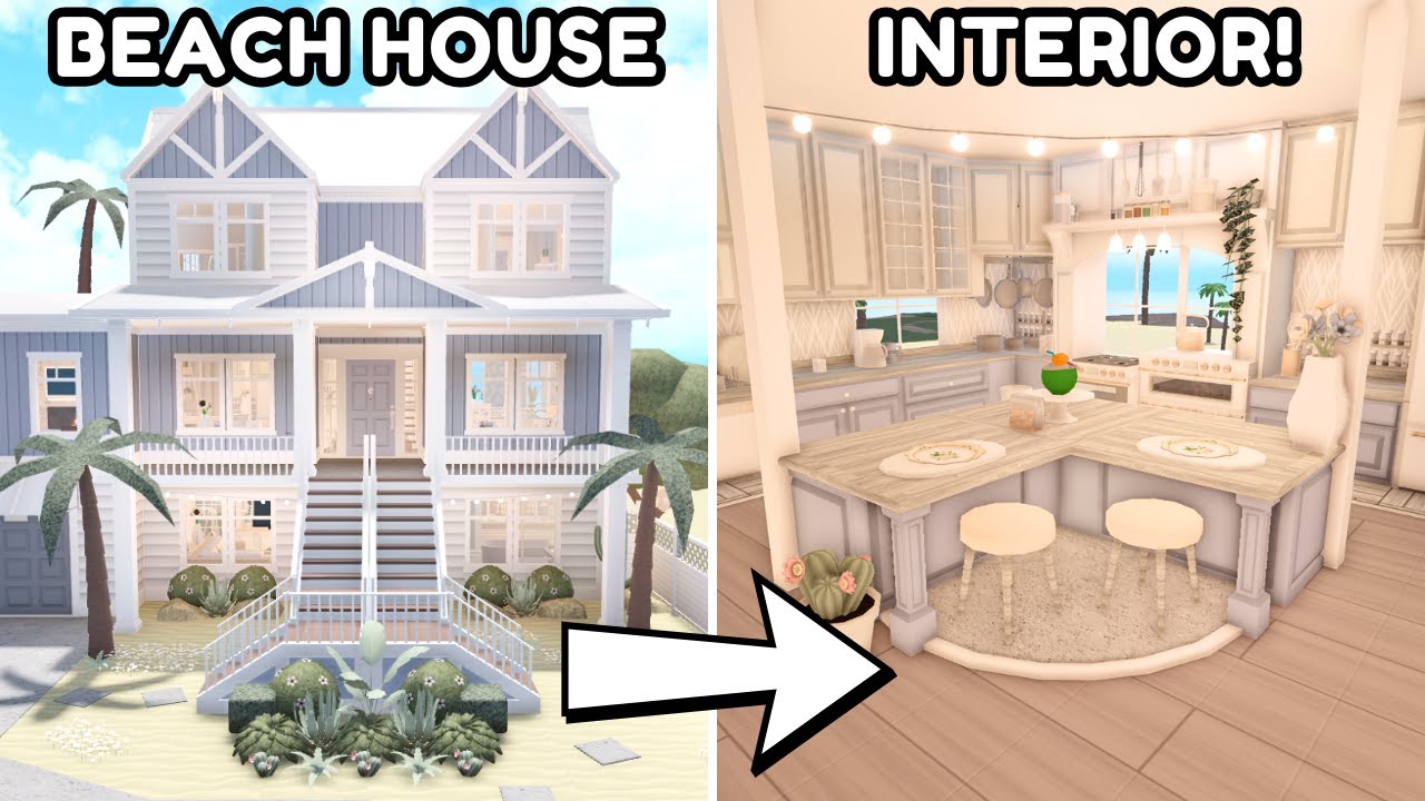 Decorating My Pinterest BEACH HOUSE Build in Bloxburg! *WITH VOICE*