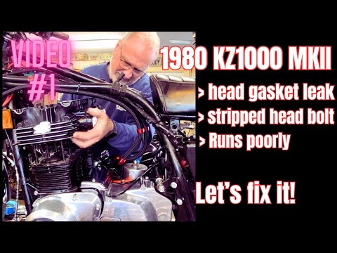 1980 KZ1000-A4 Head gasket leak, stripped head bolt, runs poorly - Video #1