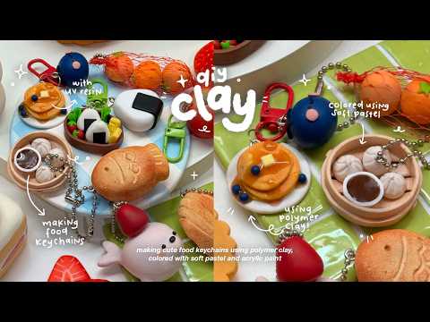 making food clay keychains🍓🍱🍙🫐 using polymer clay