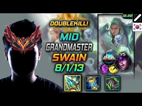 GrandMaster Mid Swain Build Rod of Ages Unsealed Spellbook - Swain Mid vs Syndra - LOL KR 12.22