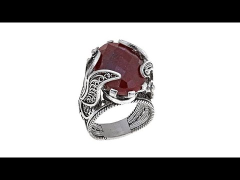 Ottoman Silver Jewelry Collection Red Corundum 2Tier Ring