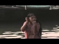 Girl Is Bathing On River Side Wear Pink Dress With Deep Cleavage