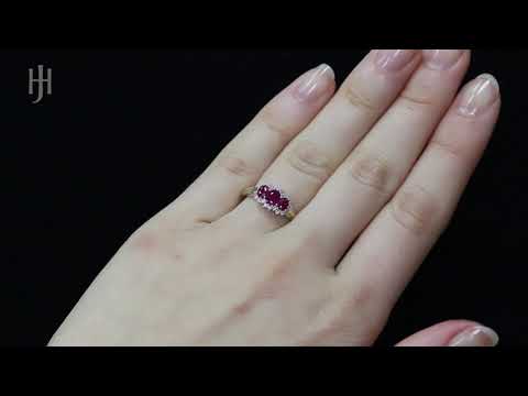 9ct Yellow Gold Diamond & Ruby Trilogy Cluster Ring - Hatton Jewellers London HJ269