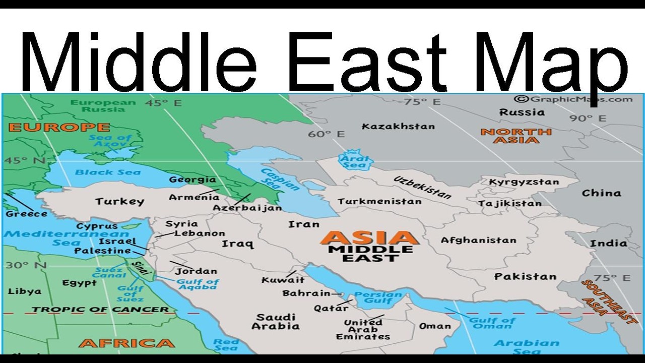 Map of Middle East. Geography, Capital, Currency and Borders