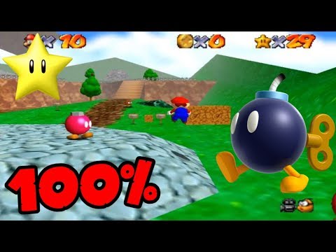 Super Mario 64 100% Walkthrough - Bob-omb Battlefield - Course 1