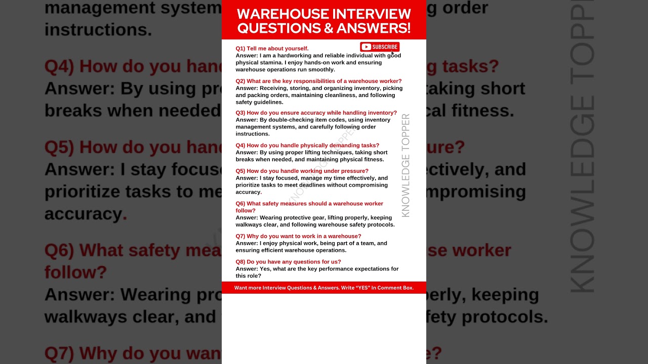 Warehouse Interview Questions and Answer | Warehouse Job Interview Questions and Answers