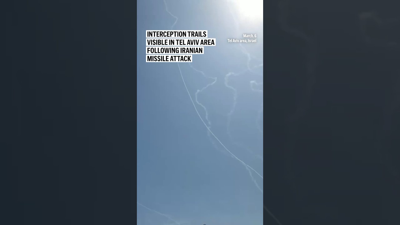Video | Interception trails visible in Tel Aviv area following Iranian missile attack