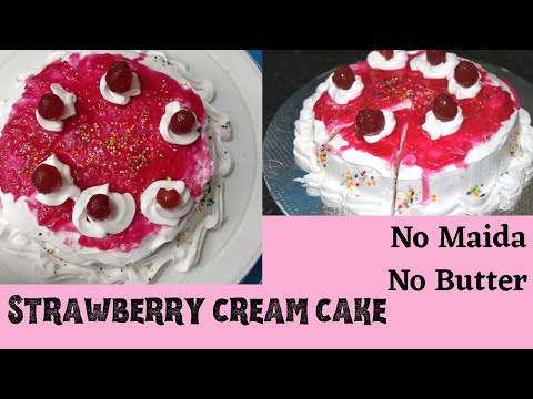 Non-Maida Strawberry cream cake | Fresh cream cake | No buttercream | Healthiest cake