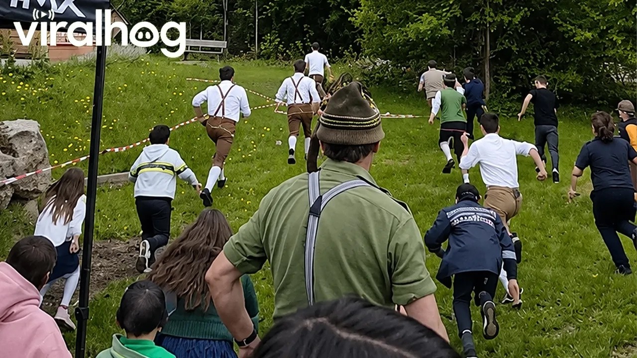 Men Race To Falling Treetop During Traditional Celebration || ViralHog