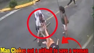 Man chokes out a Pitbull to save a woman!!!