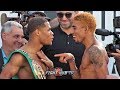 DEVIN HANEY SMIRKS AT TAUNTING ALFREDO SANTIAGO DURING FACE OFF - FULL HANEY VS SANTIAGO WEIGH IN