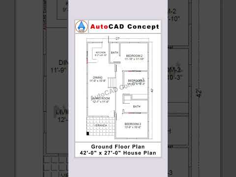 42x27 house plan | Architectural drawing in autocad | Building plan drawing #buildingplans #house