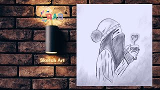 Easy Drawing.How to draw a hijab girl with love coffee cup.Sketch Art and Drawing BD.