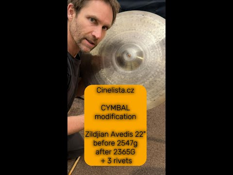 CYMBALmodification Zildjian Avedis 22" before 2547g, after 2365G + 3 rivets