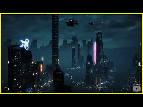 Sleep Relax Focus Chill Dream - ASMR Cyberpunk Future City Aerial Sound Music Ambience 7 Hours 4K