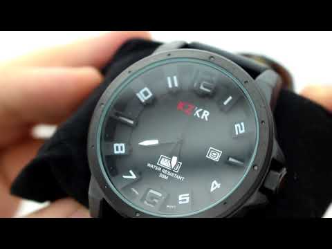 Unboxing Herren Uhr Schwarz Militär Herren Uhr Männer Analog Leder Quarz Armbanduhr Weiß K382W