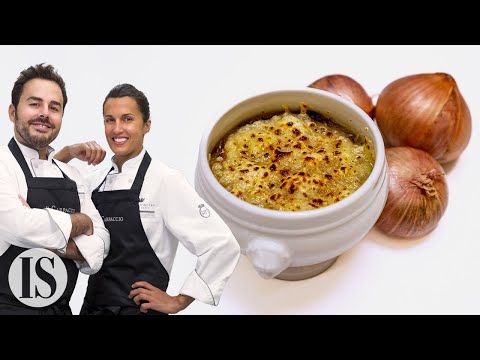 La zuppa di cipolle francese in un ristorante Michelin parigino con gli chef Piras e Del Favero