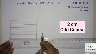 English Bond - One Brick Wall | Elevation |Plan of Odd Course | Civil Engineering Drawing