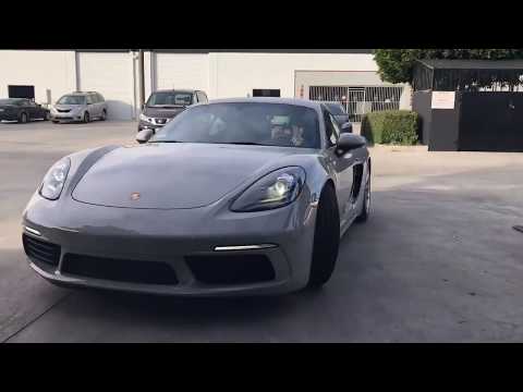 2018 Chalk Colored Porsche Cayman 718 with AWE Tuning Track Edition Exhaust Installation and Rev