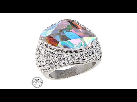Stately Steel Multicolored and Clear Crystal Ring