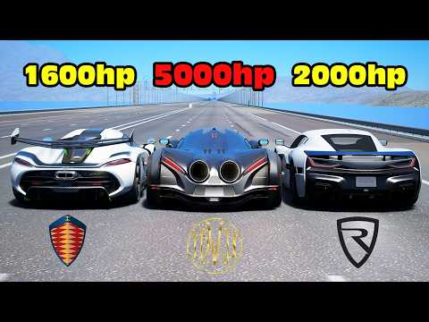 5000HP Devel Sixteen vs Rimac Nevera vs Koenigsegg Jesko DRAG RACE
