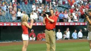 Kristina Curtis sings the National Anthem for the Angels on April 21, 2009