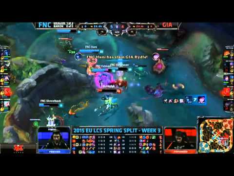 Fnatic Insane Dragon Fight 4 for 1 - FNC vs GIA Game 1 (EU LCS Spring 2015)