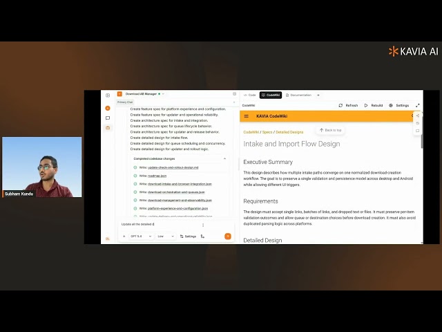 KAVIA 2.0 Launch: Demo 1 Spec builder