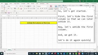 Excel: unhide first column or first row