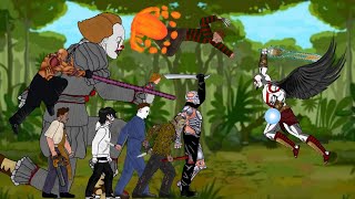 Download lagu God of War Kratos vs Jason Voorhees, Michael Myers, Leatherface, Freddy Krueger, Chucky, Nemesis. mp3