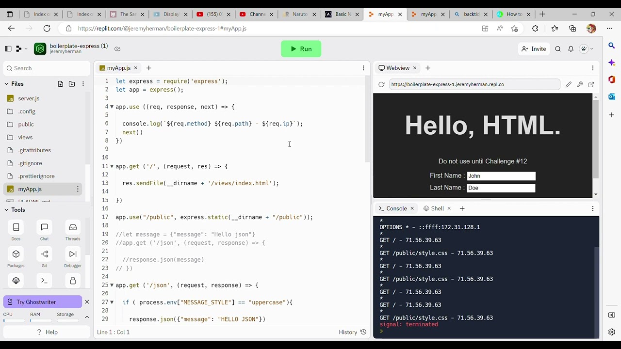 Basic Node and Express Implement a Root Level Request Logger Middleware  freeCodeCamp Part 7