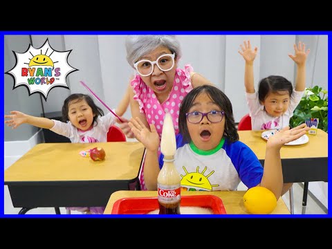 Ryan Pretend Play Going to school at home and learn with his sisters!!