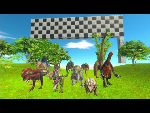 Dinosaurs Speed Race Mountain Sky To Eat Pigs Funny - Animal Revolt Battle Simulator