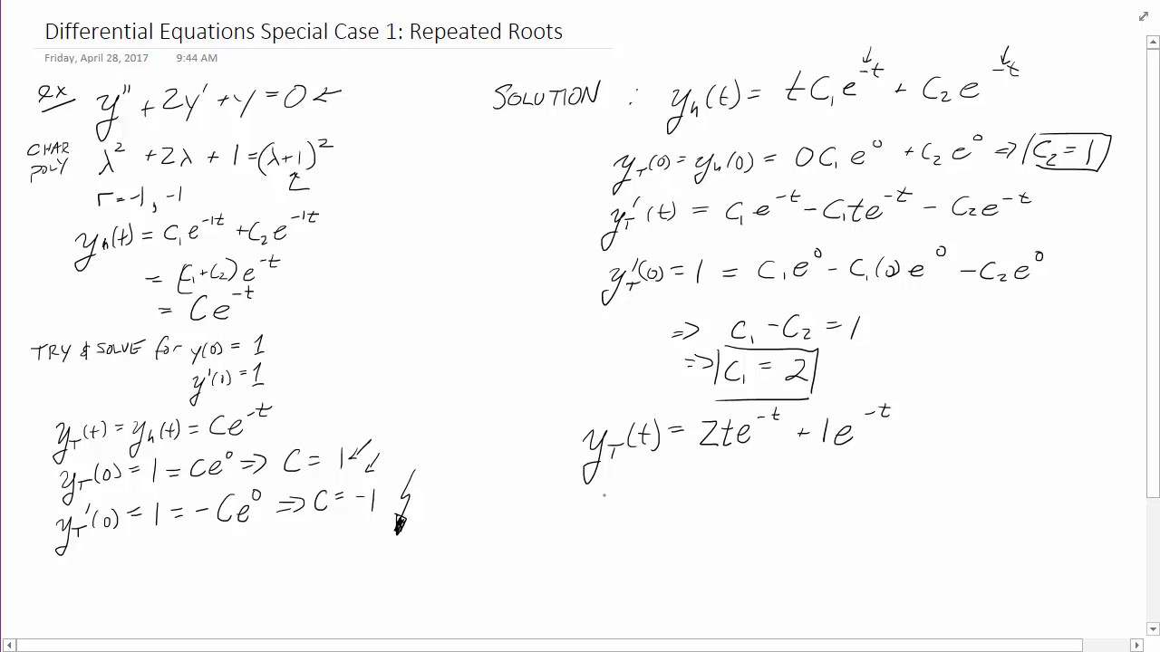 Differential Equations Special Case 1: Repeated Roots