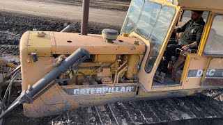 Old Beauty Caterpillar D6C Bulldozer Preparing The Loading Station With Caterpillar 352F Excavator