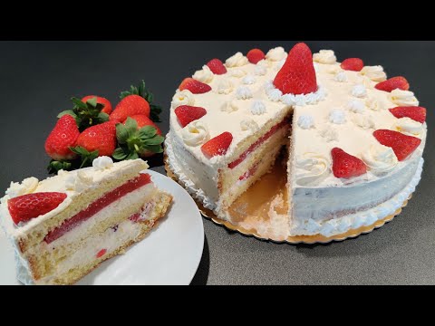 TORTA ALLE FRAGOLE con strato di gelèe Bellissima e Buonissima  RICETTA FACILE per tutta la famiglia