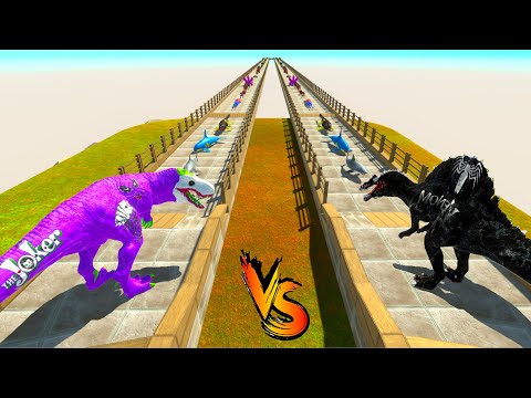 JOKER T-REX vs VENOM SPINOSAURUS WHICH IS STRONGER & FASTER - Animal Revolt Battle Simulator
