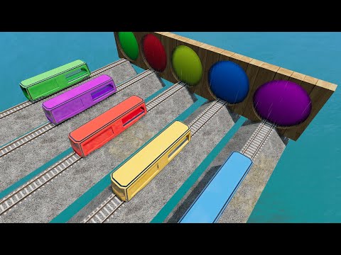 Trains vs Portal Trap - Cars Transportation with Train and Rails - BeamNG.Drive #7