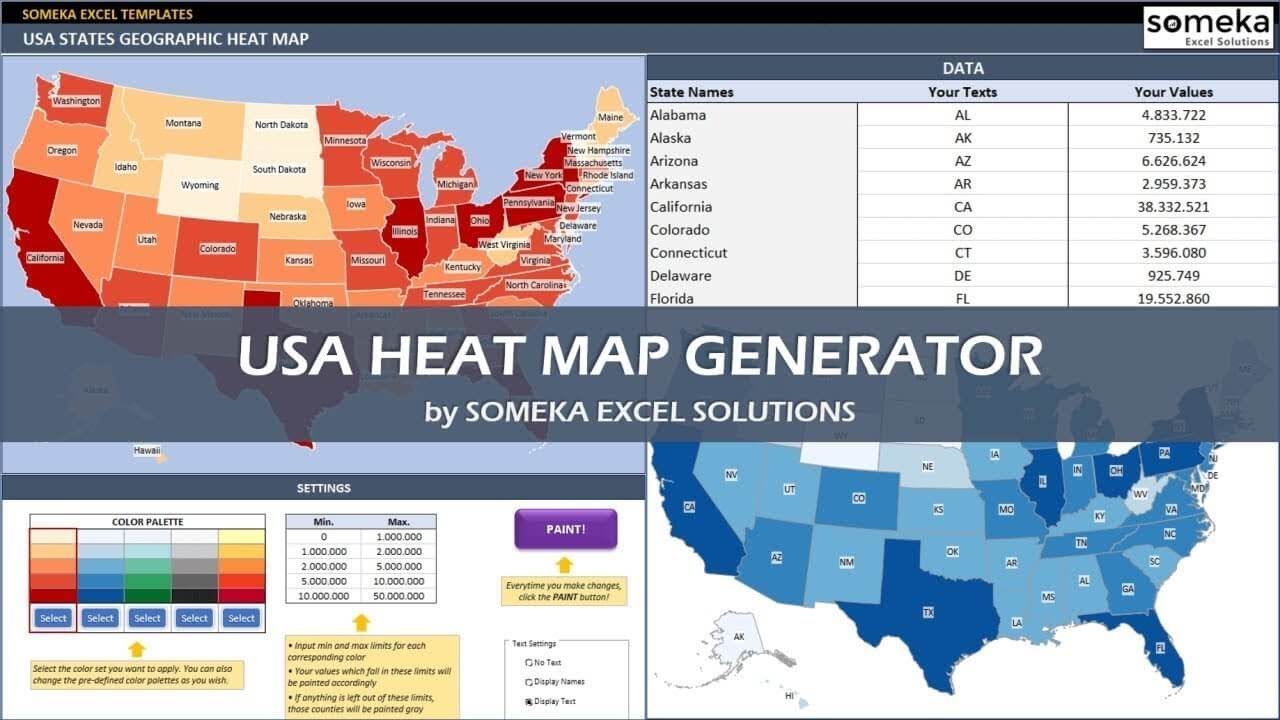 usa heat map excel template automatic state coloring excel heatmap