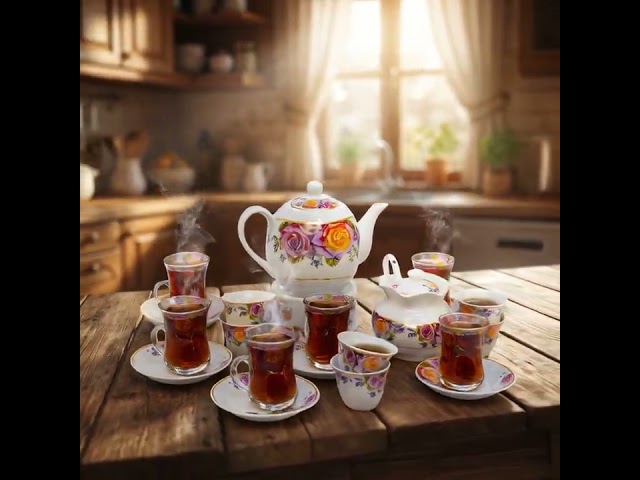 طقم بيالات شاي زجاج وفناجين قهوة سيراميك مع صحون ا...