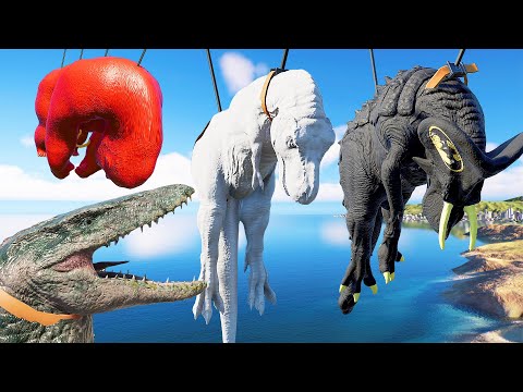 (🦖Jurassic World Evolution 2)Mosasaurus VS King Kong,T-Rex,Batman Ultima Dinosaurs Fight